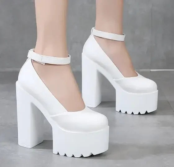 Women Pumps 14CM Thick High Heels Black Sexy PU Slip On Round Toe Waterproof Party Wedding Office & Career Shoes for Women 2020