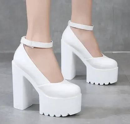 Women Pumps 14CM Thick High Heels Black Sexy PU Slip On Round Toe Waterproof Party Wedding Office & Career Shoes for Women 2020