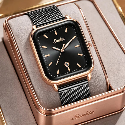 SUNKTA Luxury Watches For Woman Square Dial Waterproof Calendar High Quality Women Watch Elegant Quartz Women's Fashion Watch
