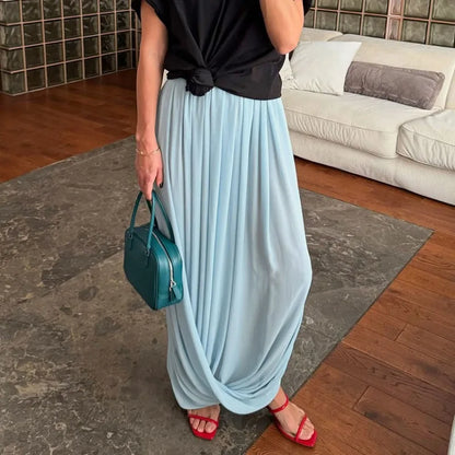Women 2026 Summer New Hot Selling Flowy Chiffon Long Maxi Skirt Design Elegant Fashion Draped Asymmetrical Commute Office Trendy