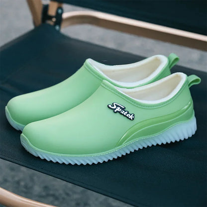 women's plush rain shoes warm waterproof galoshes woman low top rainshoes female chef work shoes ladies green water shoes 2026