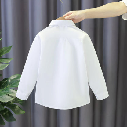 Children's Shirt Spring And Fall Pure White Long-Sleeved Simple Student Blouse Casual Student Formal Clothing