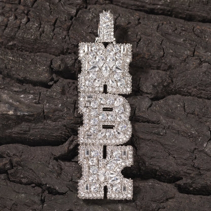 Uwin Custom Vertical Initial Letter Pendant Mixed Inlay Irregular Shape Cubic Zircon NamePlate Necklace Hiphop Jewelry