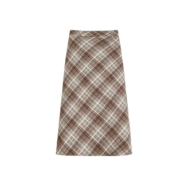 Plaid Woolen Skirts Women New Fashion 2026 Autumn Winter High Waisted Straight Midi Skirts Woman Preppy Style Retro Long Skirt