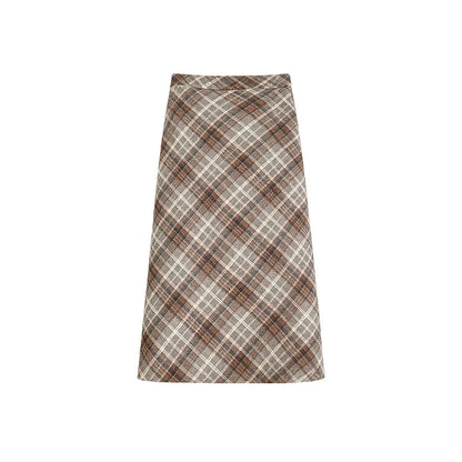 Plaid Woolen Skirts Women New Fashion 2026 Autumn Winter High Waisted Straight Midi Skirts Woman Preppy Style Retro Long Skirt