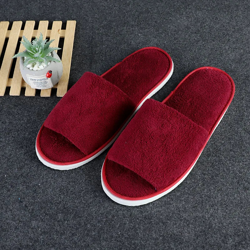 5 Pairs/Lot Winter Cotton Slippers Men Women Disposable Hotel Slippers Home Plush Slides Travel SPA Hospitality Guest Footwear