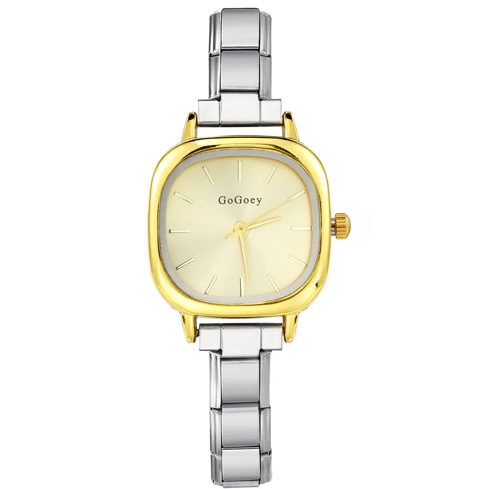 Stainless Steel Strap Width 9mm Women Men Square Shape Quartz Watch Fashion Creativity Hand Chain Wristwatch Birthday Party Gift