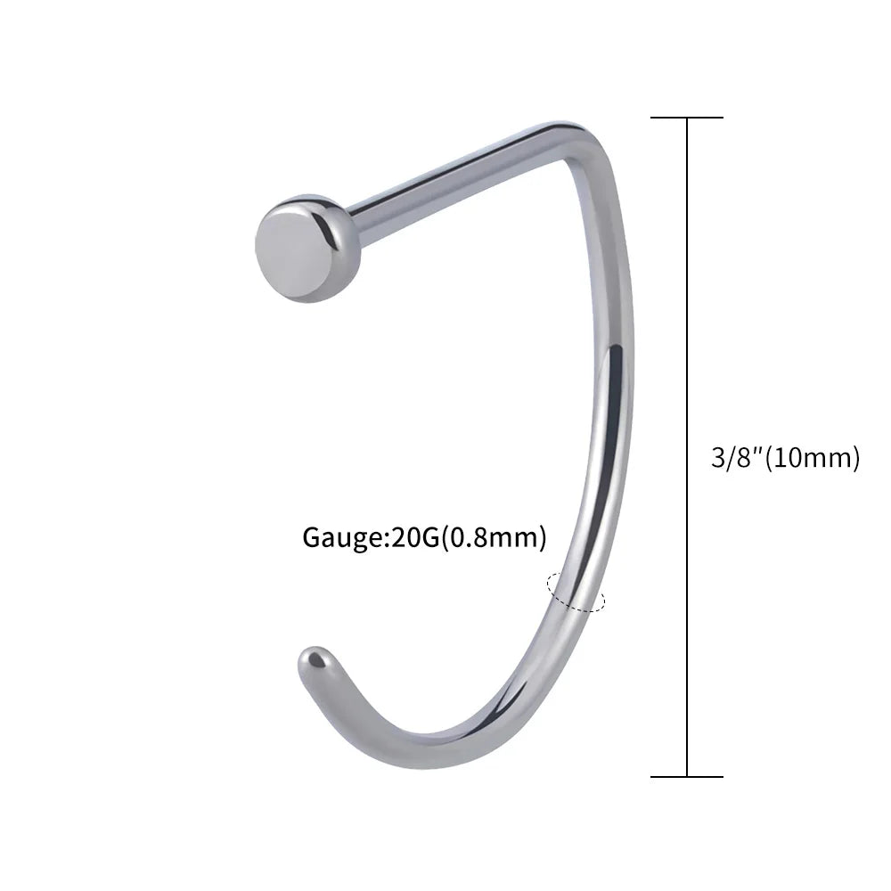 5pcs/lot Right Grand ASTM F136 Titanium 20G Open D Shape Nose Ring Hoop Tragus Cartilage Retainer Body Piercing Jewelry 8MM 10MM