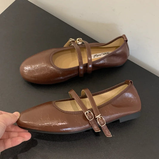 Female Shallow Luxury Fashion Buckle Strap Footwear New In 2026 Ladies Flats With Shoes Flats Mary Janes Shoes