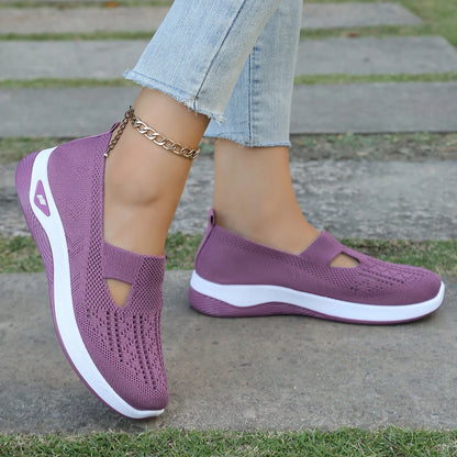 Women's Shoes, Women's Casual Shoes, Solid Color Breathable Sports Shoes, Soft-Soled lightweight Walking Shoes, Low-Top Knitted