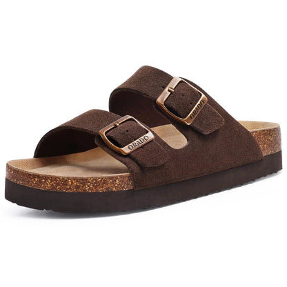 CRACOMIN Platform Suede Sandals for Women With Adjustable Buckle Outdoor Cork Beach Shoes Fashion Thick Sole Women's Slippers