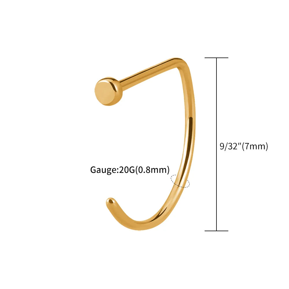 5pcs/lot Right Grand ASTM F136 Titanium 20G Open D Shape Nose Ring Hoop Tragus Cartilage Retainer Body Piercing Jewelry 8MM 10MM