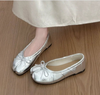 Fashion Bowknot Split Toe Women Tabi Ninja Ballet Flats Slippers Comfortable Walking Loafers Sweet Ladies All-match Mules Shoes