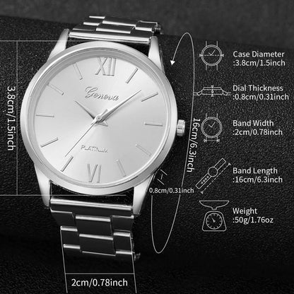 6PCS/Set Fashion Roma Dial Women Quartz Watch Silver Alloy Band Female Wrist Watches Bracelets Set（Without Box）