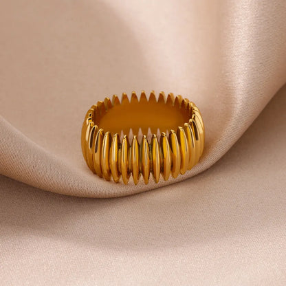 Stainless Steel Geometric Stripe Rings for Women Trendy Gold Plated Geometric Finger Ring Punk Christmas Party Jewelry Gift