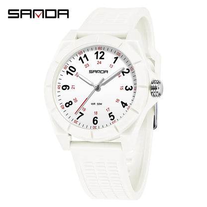 SANDA 6232 Top Brand Nurse Quartz Simple Fashionable With Night Light Waterproof Silicone Strap Student Wrist Watches For Women