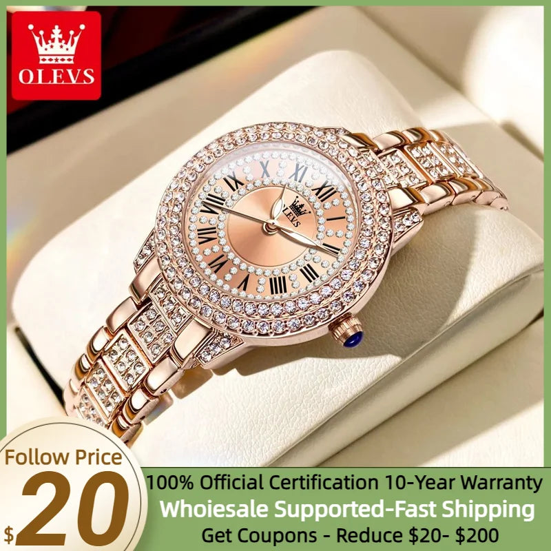 OLEVS 9943 Original Diamond Watch for Women Luxury Elegant Stainless Steel Waterproof Quartz Wristwatch Fashion Ladies' Watches