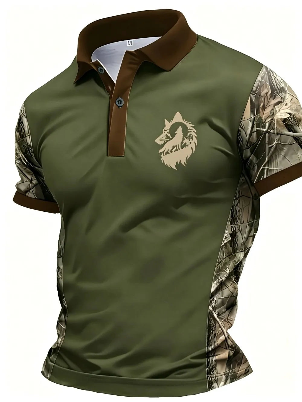 American Men's Summer Camouflage Wolf Moon Print Comfortable and Breathable Polo Short Sleeved T-Shirt Outdoor Casual Top