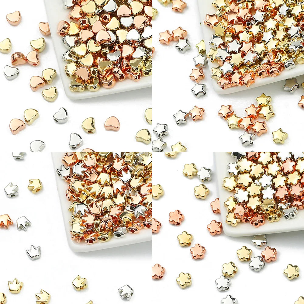 100-400pcs Gold Color Beads 4mm 6mm CCB Cube Crown Heart Pendant Star Spacer Loose Beads for Love Jewelry Making Bracelets DIY S