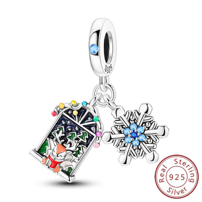 Original 925 Sterling Silver Charms Beads Winter Snowflake Snowman Igloo Penguin Pendant Fit Bracelet Charms Women Jewelry Gift