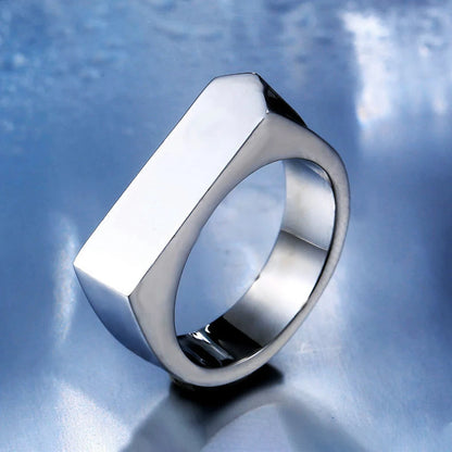 Fashion 316L Stainless Steel Simple Rings For Men Women Punk Hip Hop Square Band Flat Top Signet Ring Charm Party Jewelry Gifts