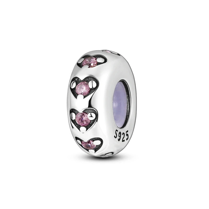 Pink Charms Original 925 Sterling Silver Heart Bow Perfume Bottle Charms Beads Pendants Fit Bracelet DIY Women Jewelry Making