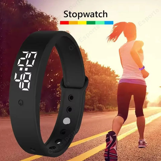LED Digital Alarm Clock Watch Adjustable Snooze-proof Alarm Bracelet with Running Pedometer Waterproof Vibrating Alarm New HW12