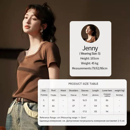 MISHOW Short Sleeve T-shirts Women Spring Solid Square-neck Top Elegant Woman Clothes Office Lady Cotton Tees MXC12T0641