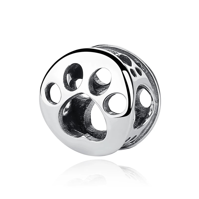 Original 925 Sterling Silver Charms Love Pets Dog Cat Paw Print Pendant Beads Fit Brand Bracelets Necklaces Women DIY Jewelry