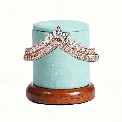 New 925 Silver Sparkling Double Heart Blue Pear Blossom Ice Pillar High Princess Crown Ring Fashion DIY Charm Jewelry