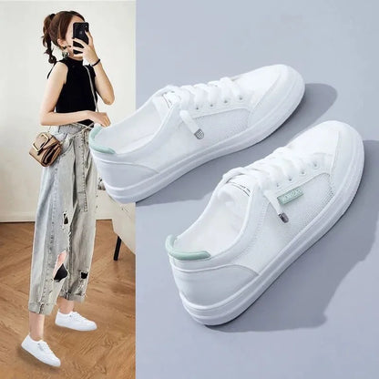 Fashion Women Sneakers Vulcanize Shoes Spring Autumn Casual White Shoes Breathable Flats Solid Color Mesh Shoes Young Woman