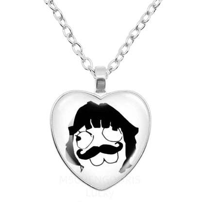 Rage Comic Necklace Derp Face Trollface Funny Meme Cartoon Glass Heart Shape Pendant Chain Necklace Charm Jewelry Collect Gift