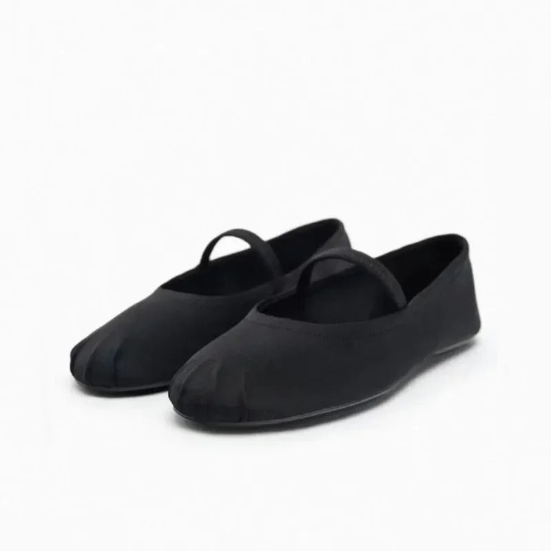 2026 Spring/Autumn Flats Mary Jane Shoes Round Toe Women's Shoes Rose Red Color Black Silk Satin Ballet Flats Women Shoes