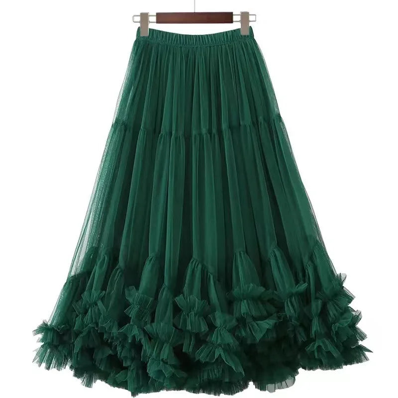 High Waist Slimming Flower Bud Lantern Skirt Midi Half Skirts Women's Korean Style Cloud Puffy Skirt New Summer