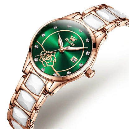 OLEVS Ladies Watch Ceramic Strap Elegant Fashion Luxury Waterproof Luminous Quartz Watch For Women Valentine's Day Present 3606