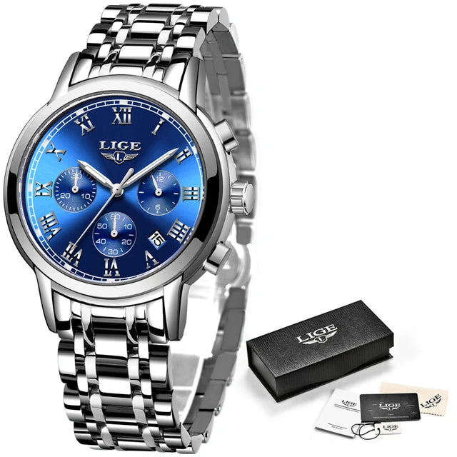 LIGE New Fashion Gold Women Watches Creative Steel Women's Bracelet Wrist Watches Ladies Waterproof Female Relogio Feminino+BOX