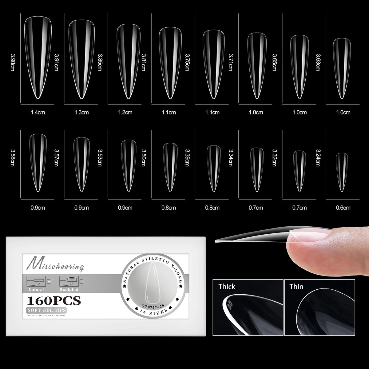 160/320pcs False Nails Full Cover Press-On Nails Coffin Stiletto Soft Gel False Nails Pieces for DIY Nail Extension salon tools