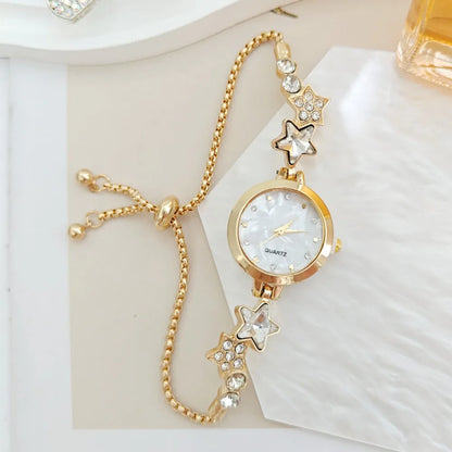 Fashion Adjustable Bracelet Watch Rhinestone Alloy Quartz Watch Star Chain Watch for Women Girls