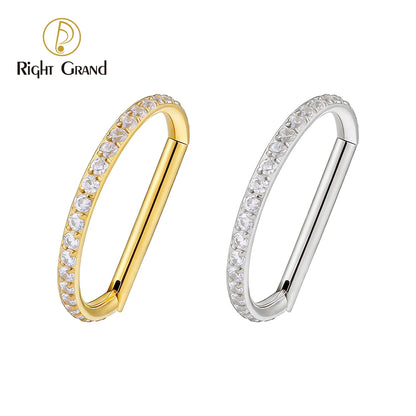 Right Grand ASTM F136 Titanium D Shape Nose Clicker with Full CZ 16G Hinged Segment Hoop Conch Helix Ear Piercing Body Jewelry
