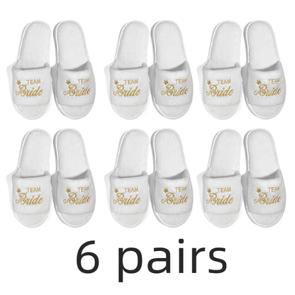 Bride & Bridesmaid, Wedding Party Guests Home Slip On Shoes Bridal Party Slippers Open-toe With Golden, Mint Green and Pink