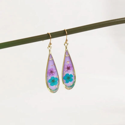 Natural Flower Drop Earrings Unique Epoxy Resin Real Flowers Earrings Elegant Pressed Flowers Earring Wholesale Custom Accessory