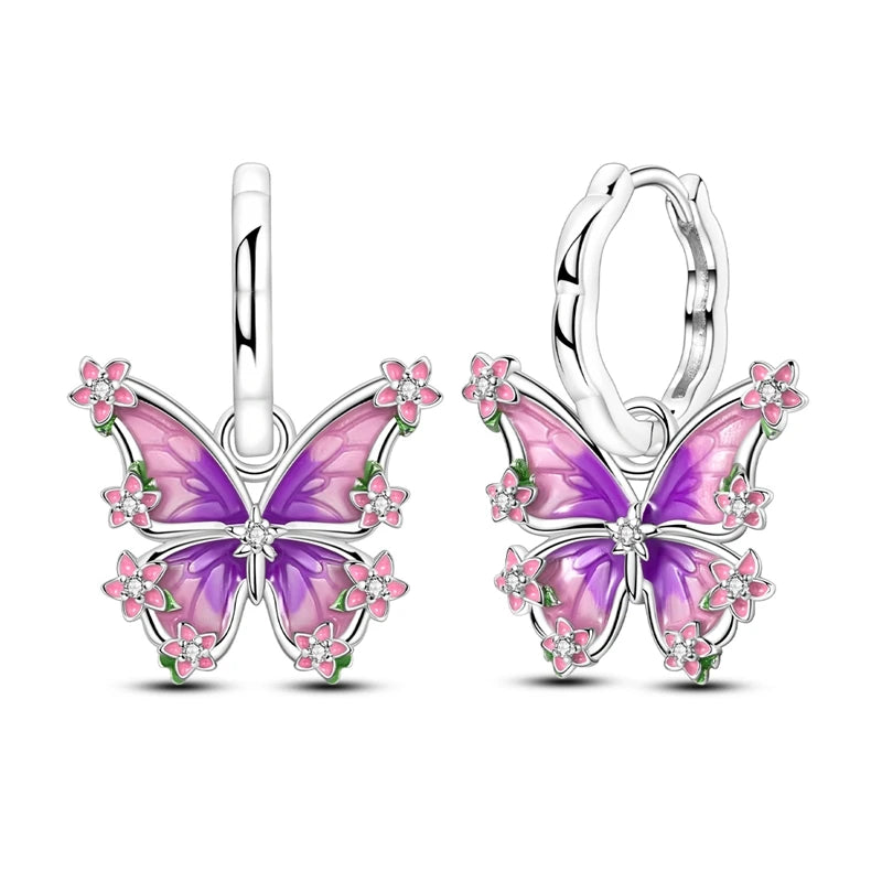 Original 925 Sterling Silver Hoop Earrings Women's Fashion Jewelry Butterfly Iris Lily of the Valley Tulip Flower Luxury Earring