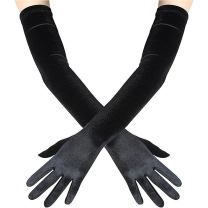 53cm Women Velvet Long Warm Evening Dress Elegant Etiquette Black Elasticity Gloves Retro Style Banquet Party Accessories