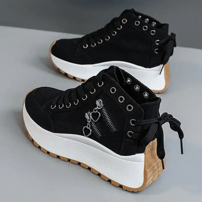 New Designer Women Sneakers High Top Denim Canvas Shoes Female Girls Students Canvas Shoes for Women Lace Up Platform Sneakers