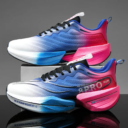 New Men's Carbon Plate Sneakers Outdoor Soft Sole Mesh Sports Shoes Running Shoes Light Anti-Slip Casual Couple Tennis Shoes