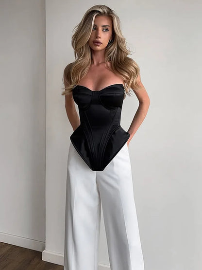 Sexy Fishbone Double Sling Top Women Chic Solid Sleeveless Off-shoulder Backless Slim Cropped Blouse Lady 2026 Club Party Tops