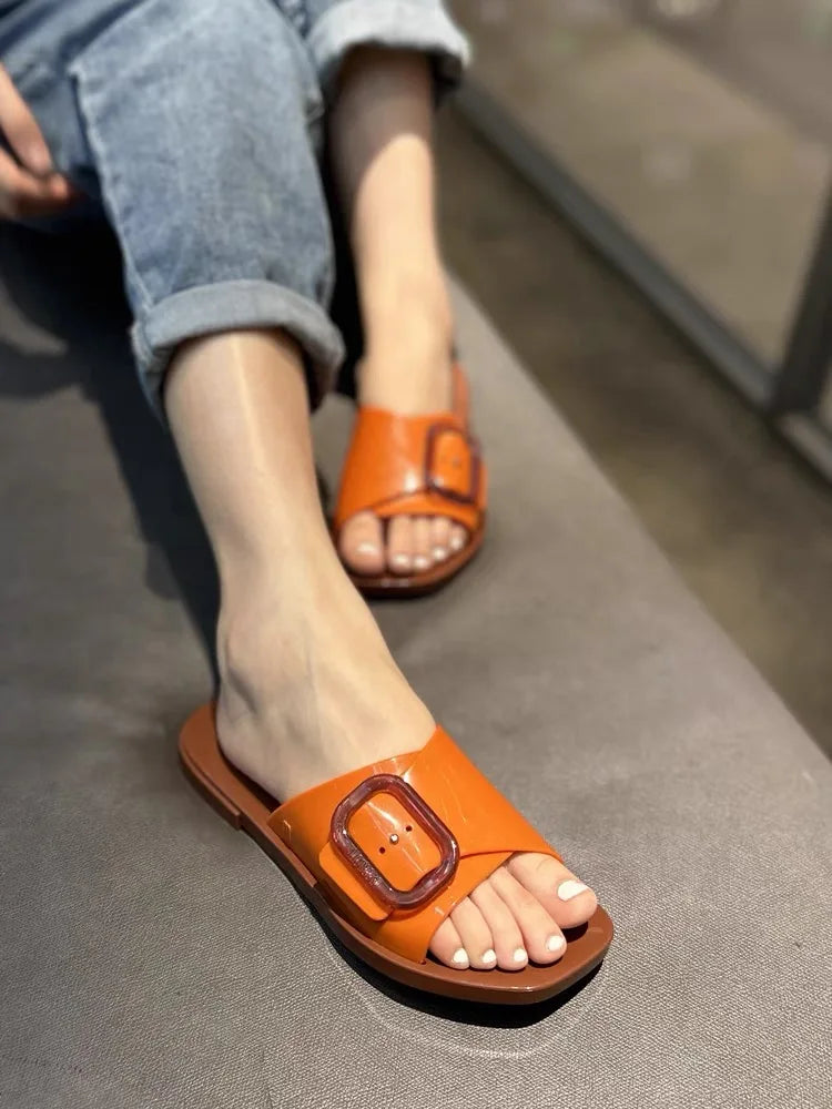 Mini Melissa Outdoor Women's Jelly Slides Sweety Girls Wide Buckle Slippers Adult Ladies Non-slip Flat Beach Vacation Shoes