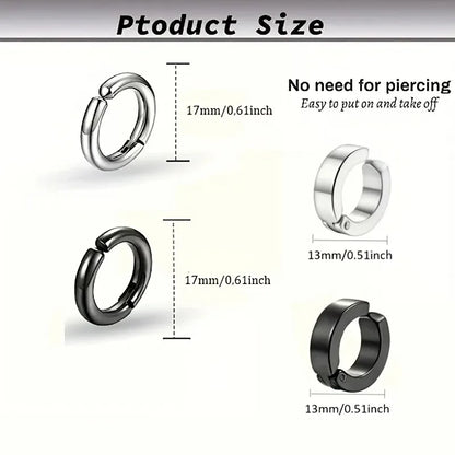 2/4 Pairs Punk Style Stainless Steel Ear Clip Set - Chic Circle Ear Cuffs No Piercing Needed Trendy Jewelry Gift