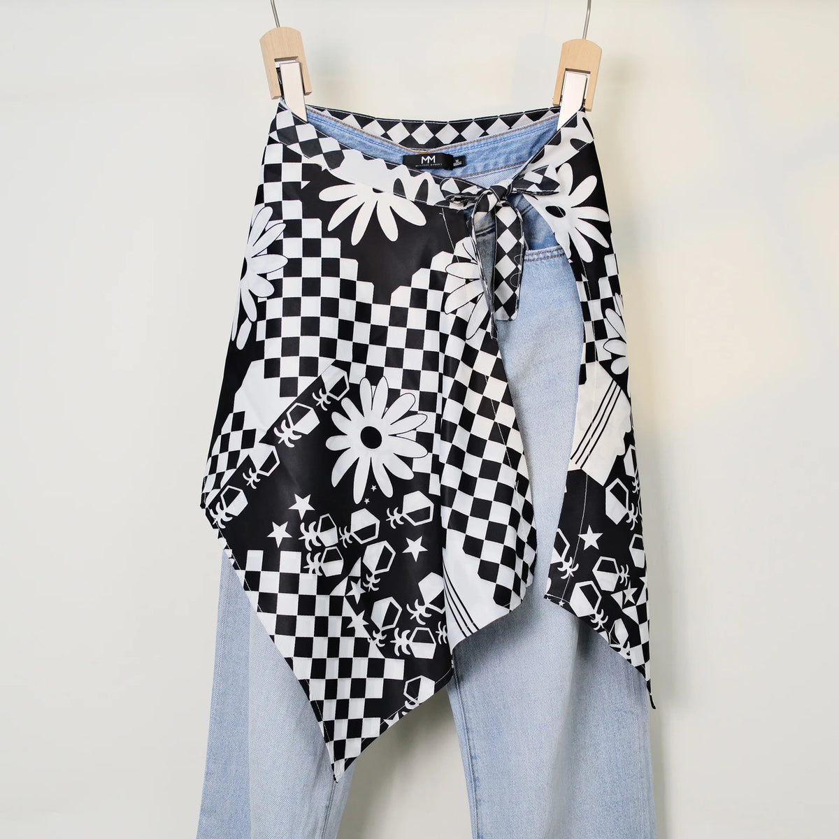 Streetwear Layering Pannier Skirt with Side Tie, Paisley Polka Dot Leopard Print Hem, Multifunctional Apron Skirt for Dresses