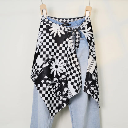 Streetwear Layering Pannier Skirt with Side Tie, Paisley Polka Dot Leopard Print Hem, Multifunctional Apron Skirt for Dresses